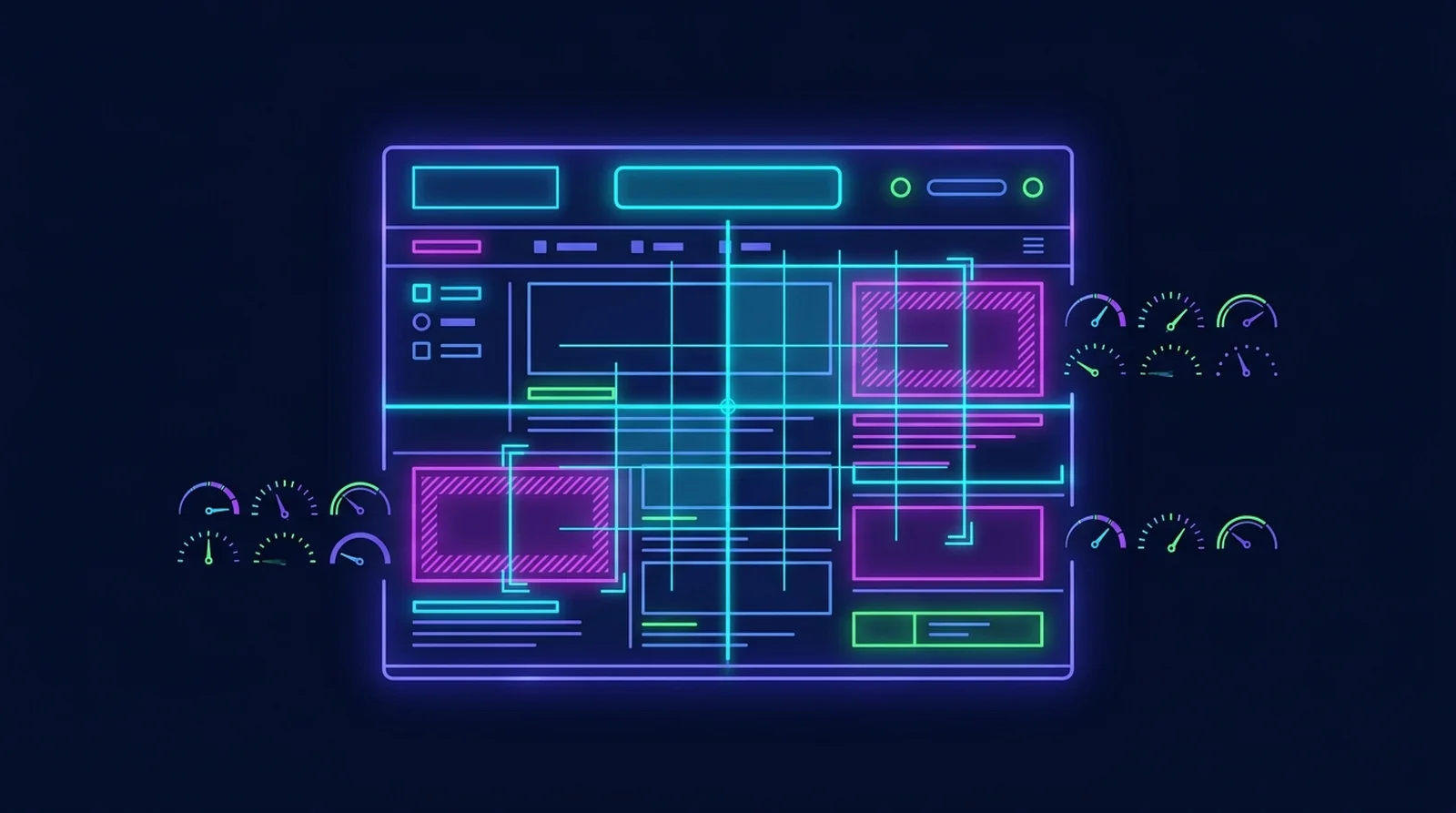 Web page wireframe with ad blocks measured by a scanning grid